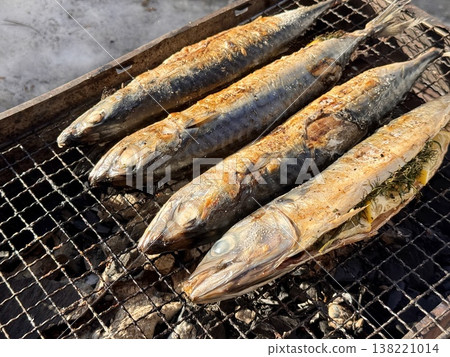 the process of roasting juicy and spiced fresh mackerel on a grill, mackerel on coals on a grill recipe the process of roasting juicy and spiced fresh mackerel on a grill, mackerel on coals on a grill recipe 138221014