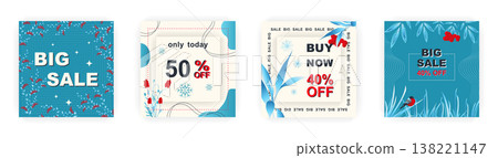 Modern winter square sale poster for Merry Christmas templates. Suitable for social media posts, poster, mobile apps, banners design and web ads, vector backgrounds, promotion materials. 138221147