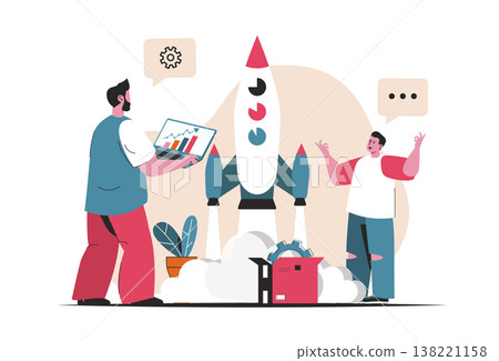 Business startup concept isolated. Launch of new project, creation and development. People scene in flat cartoon design. Vector illustration for blogging, website, mobile app, promotional materials. 138221158