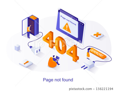 Page not found isometric web concept. People working on problem site, technology department fixes error on broken webpage. 404 page error scene. Vector illustration for website template in 3d design Page not found isometric web concept. People working on problem site, technology department fixes error on broken webpage. 404 page error scene. Vector illustration for website template in 3d design 138221194