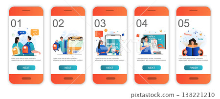 School education concept onboarding screens for mobile app templates. Students and pupils study. Modern UI, UX, GUI screens user interface kit with people scenes for web design. Vector illustration School education concept onboarding screens for mobile app templates. Students and pupils study. Modern UI, UX, GUI screens user interface kit with people scenes for web design. Vector illustration 138221210