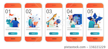Searching opportunities concept onboarding screens for mobile app templates. Career and business. Modern UI, UX, GUI screens user interface kit with people scenes for web design. Vector illustration Searching opportunities concept onboarding screens for mobile app templates. Career and business. Modern UI, UX, GUI screens user interface kit with people scenes for web design. Vector illustration 138221229