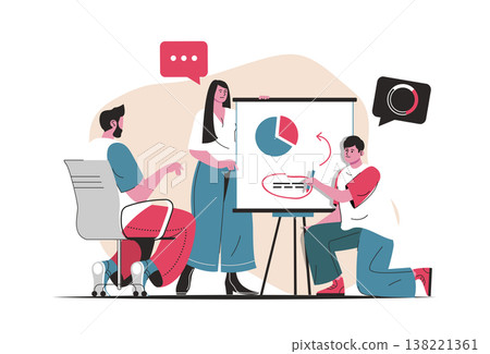 Teamwork concept isolated. Team working together, brainstorming and analysis data. People scene in flat cartoon design. Vector illustration for blogging, website, mobile app, promotional materials. Teamwork concept isolated. Team working together, brainstorming and analysis data. People scene in flat cartoon design. Vector illustration for blogging, website, mobile app, promotional materials. 138221361