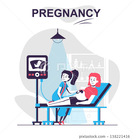 Pregnancy and motherhood isolated cartoon concept. Pregnant woman doing ultrasound in clinic, people scene in flat design. Vector illustration for blogging, website, mobile app, promotional materials. Pregnancy and motherhood isolated cartoon concept. Pregnant woman doing ultrasound in clinic, people scene in flat design. Vector illustration for blogging, website, mobile app, promotional materials. 138221416