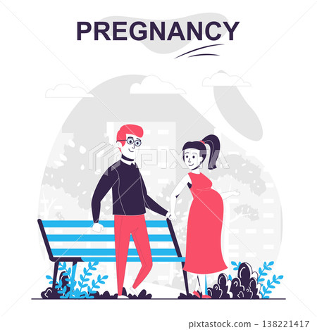 Pregnancy and motherhood isolated cartoon concept. Pregnant wife with husband walk in park, people scene in flat design. Vector illustration for blogging, website, mobile app, promotional materials. Pregnancy and motherhood isolated cartoon concept. Pregnant wife with husband walk in park, people scene in flat design. Vector illustration for blogging, website, mobile app, promotional materials. 138221417