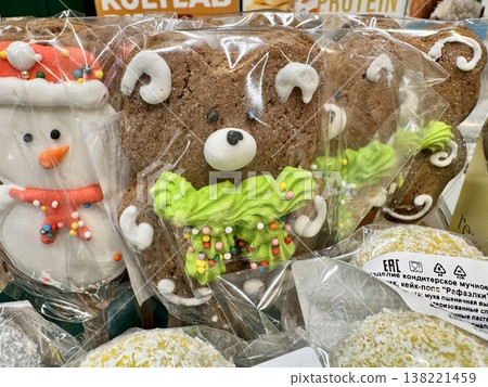 Christmas gingerbread cookies in a package in the store Christmas gingerbread cookies in a package in the store 138221459