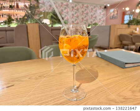 low-alcohol cocktail aerol sprits on a table in a restaurant 138221647