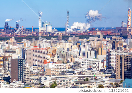 Oita city area and steelworks Oita city area and steelworks 138221661