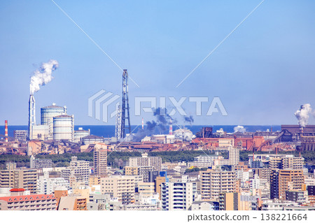 Oita city area and steelworks Oita city area and steelworks 138221664