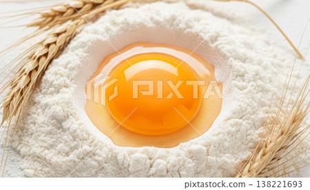 Close up beautiful egg on flour Close up beautiful egg on flour 138221693