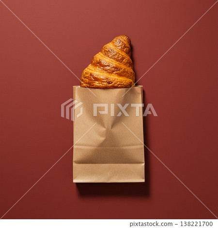 Aesthetic croissant bread in paper bag background concept Aesthetic croissant bread in paper bag background concept 138221700