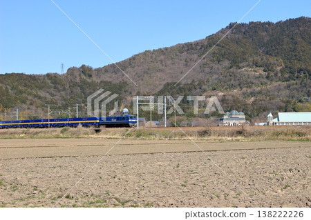 Shiga Prefecture: Mt. Suzuka and the railway running at its base. Shiga Prefecture: Mt. Suzuka and the railway running at its base. 138222226
