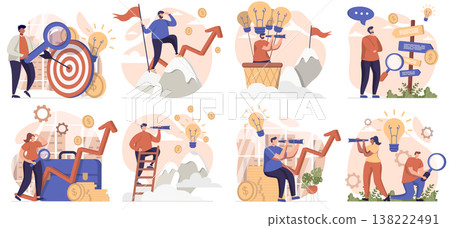 Searching for opportunities collection of scenes isolated. People looking new projects and business, set in flat design. Vector illustration for blogging, website, mobile app, promotional materials. Searching for opportunities collection of scenes isolated. People looking new projects and business, set in flat design. Vector illustration for blogging, website, mobile app, promotional materials. 138222491