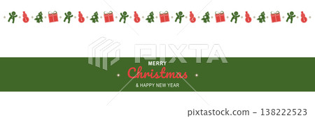 Merry Christmas and New Year 2022 poster. Xmas minimal banner with holiday symbols border and text on white background. Horizontal header of website. Vector illustration for greeting card design Merry Christmas and New Year 2022 poster. Xmas minimal banner with holiday symbols border and text on white background. Horizontal header of website. Vector illustration for greeting card design 138222523