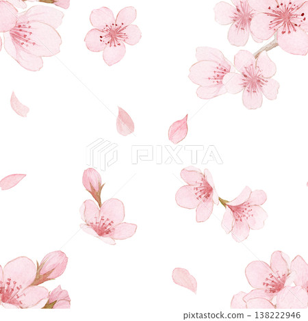 水彩櫻花無縫圖案 水彩櫻花無縫圖案 138222946