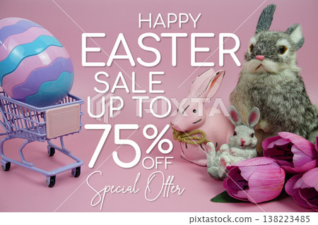 Easter Sale 75% promotion with Easter theme concepts decorations on pink background 138223485