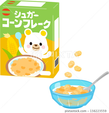 Cornflakes in a box and bowl for children Cornflakes in a box and bowl for children 138223559
