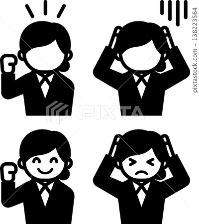 Black and white icons of successful and unsuccessful businesswomen Black and white icons of successful and unsuccessful businesswomen 138223564