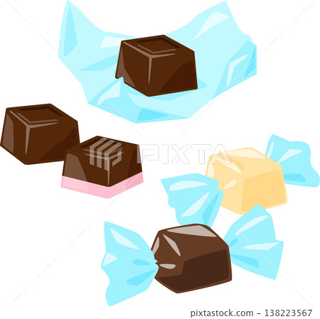 Cube chocolates wrapped in plastic film Cube chocolates wrapped in plastic film 138223567
