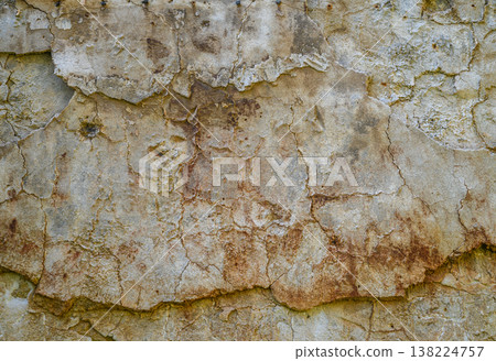 Textured wall reveals layers of history and nature's weathering in muted tones 138224757