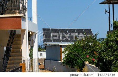 Solar panels on houses in traditional Cyprus village Solar panels on houses in traditional Cyprus village 138225246