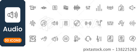Modern audio icon set vector collection with sound control, music player, speaker and media volume symbols flat design for apps and web Modern audio icon set vector collection with sound control, music player, speaker and media volume symbols flat design for apps and web 138225263