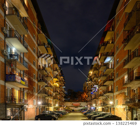 "Your Home on Jikia" (Jikia House) Residential Complex Modern Architecture of Tbilisi in Night Illumination. "Your Home on Jikia" (Jikia House) Residential Complex Modern Architecture of Tbilisi in Night Illumination. 138225469