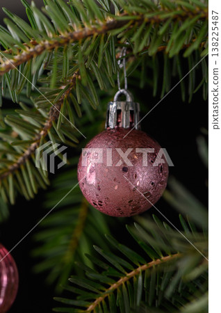 Soft Pink Christmas Ball on Fluffy Branch Soft Pink Christmas Ball on Fluffy Branch 138225487