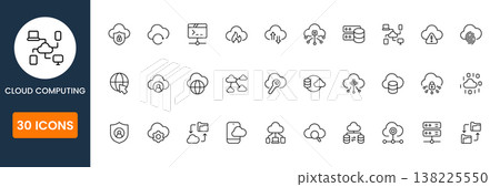 cloud computing icon set, data storage server and network symbols, modern technology hosting vector icons, digital cloud service UI pack cloud computing icon set, data storage server and network symbols, modern technology hosting vector icons, digital cloud service UI pack 138225550