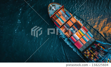 Business logistic transport cargo in ship at sea. 138225604