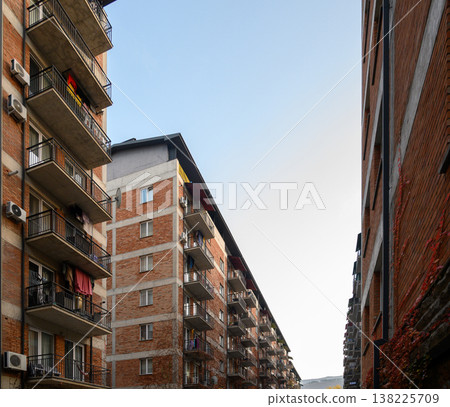 Red Brick Apartment Buildings in Saburtalo District, Tbilisi 138225709