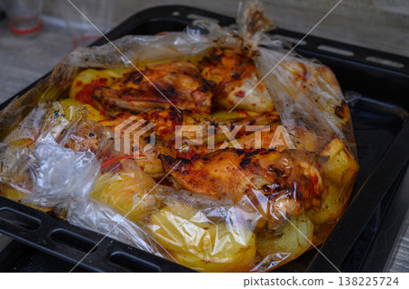 Aromatic Chicken Thighs with Potatoes from Oven 138225724
