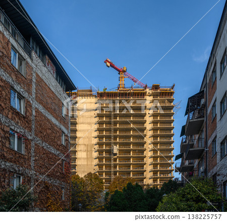 Construction Site with Tower Crane and Multi-Storey Building Construction Site with Tower Crane and Multi-Storey Building 138225757
