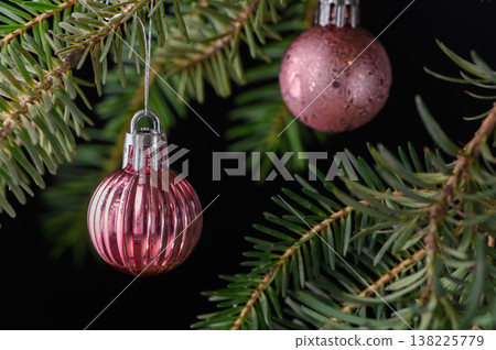 Christmas Bauble Ornaments on Spruce Branch Christmas Bauble Ornaments on Spruce Branch 138225779