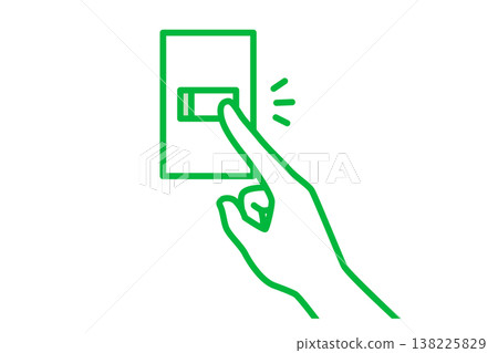 A simple, single-color illustration of a hand pressing a wall switch. A simple, single-color illustration of a hand pressing a wall switch. 138225829