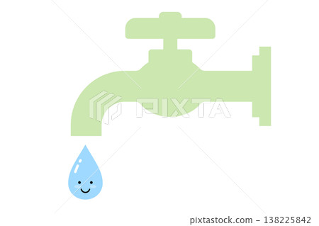 Cute character of water droplets falling from a faucet Cute character of water droplets falling from a faucet 138225842
