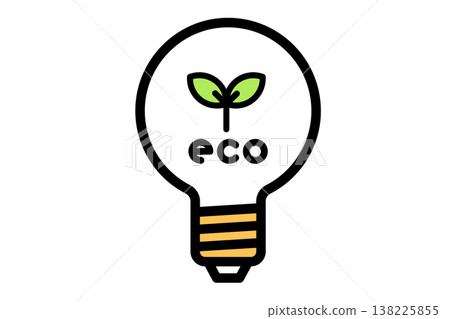 A leaf inside a light bulb: A simple line drawing illustration representing ecology and sustainability. 138225855