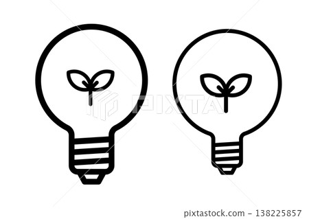 A leaf inside a light bulb: A simple line drawing illustration representing ecology and sustainability. A leaf inside a light bulb: A simple line drawing illustration representing ecology and sustainability. 138225857