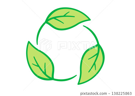 Eco-symbol: A simple line drawing vector illustration of three leaves forming a circle. Eco-symbol: A simple line drawing vector illustration of three leaves forming a circle. 138225863