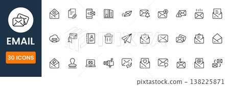 Flat email icon collection with message notification, inbox management and communication symbols clean vector design set Flat email icon collection with message notification, inbox management and communication symbols clean vector design set 138225871
