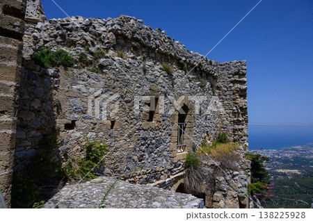 Stone Wall of St. Hilarion Castle with Sea View, Northern Cyprus Stone Wall of St. Hilarion Castle with Sea View, Northern Cyprus 138225928