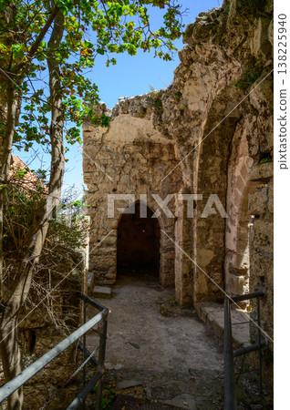 Fragment of Castle Wall with Arched Entrances, St. Hilarion, Northern Cyprus Fragment of Castle Wall with Arched Entrances, St. Hilarion, Northern Cyprus 138225940