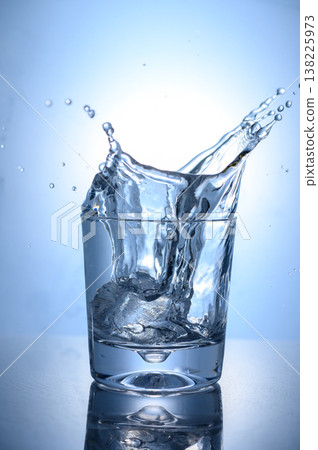 Ice Cubes Falling into a Glass of Water with Splash 138225973