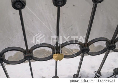 Heart-Shaped Lock on Wrought Iron Fence Heart-Shaped Lock on Wrought Iron Fence 138225981