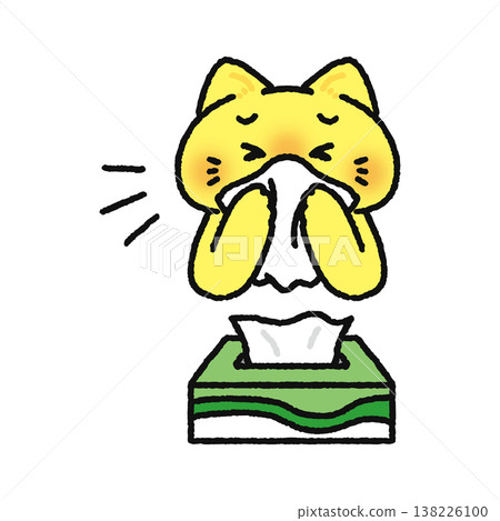 A cat blowing its nose with a tissue. A cat blowing its nose with a tissue. 138226100