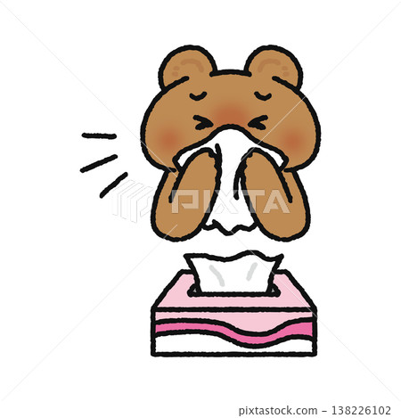A bear blowing its nose with a tissue. A bear blowing its nose with a tissue. 138226102