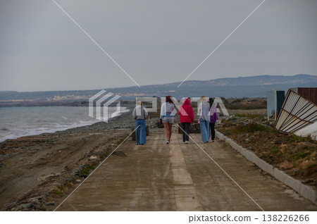 Five Girls Walking by Sea 138226266