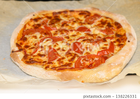 Delicious Bacon, Cheese, and Tomato Pizza 138226331