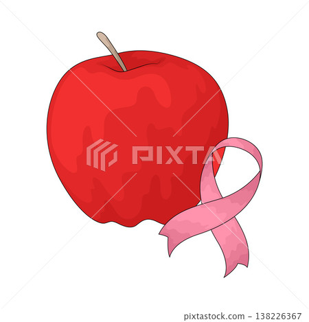 Illustration of Apple with Pink Ribbon 138226367