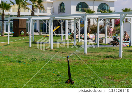 Irrigation System Watering Lawn in Cyprus 138226548